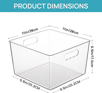Vtopmart 4 Pack Extra Large Clear Plastic Storage Bins,11x11 Cube Acrylic Organizer Square Containers with Handle for Pantry,Closet,LaundryRoom,Kitchen,Bathroom,UnderSink Organization