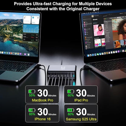 320W USB C Charger Block, 8-Port Fast USB Charging Station Hub PD 100W GaN Ⅲ Pro Charging Station for Multiple Devices, Laptop Charger Adapter Compatible with MacBook, DELL, iPad, iPhone, Samsung etc