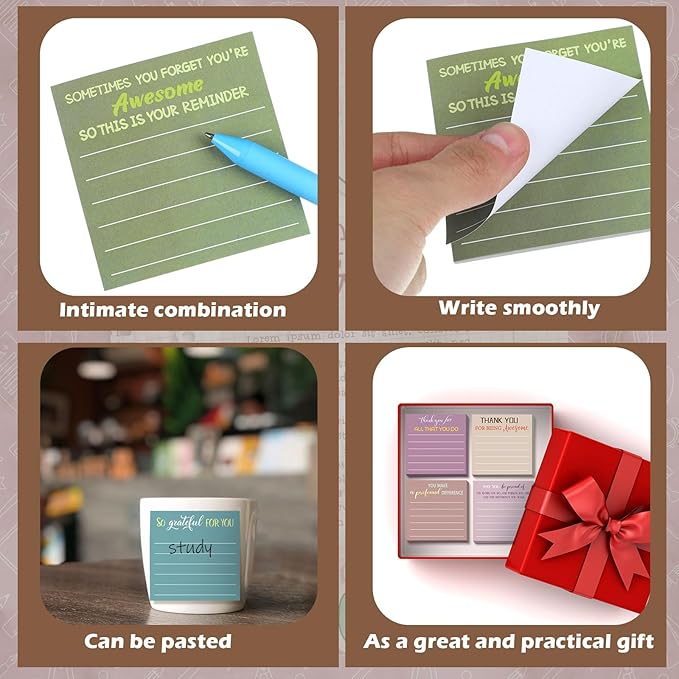 Yinder 12 Pcs Employee Appreciation Sticky Notes Xmas Gift Bulk Motivation Note Pads Mini Inspirational Note Gift for Teacher Nurse Staff Coworker Office Supply 3 x 3'' (Appreciation,Morandi Color)