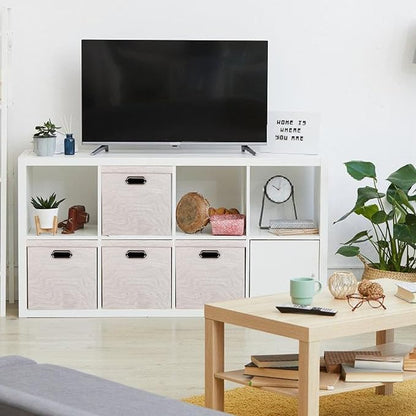 Storage Bins with Lids, Collapsible Linen Fabric Boxes Organizer Containers with Lid Foldable Storage Box Basket for Closet, Shelves, Home, Office, 11 x 11 x 11.4 Inch, 4 Pack, Beige