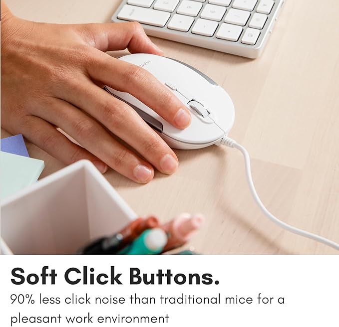 Macally Silent Wired Mouse - Slim & Compact USB Mouse for Apple Mac or Windows PC Laptop/Desktop - Designed with Optical Sensor & DPI Switch - Simple & Comfortable Wired Computer Mouse (White)