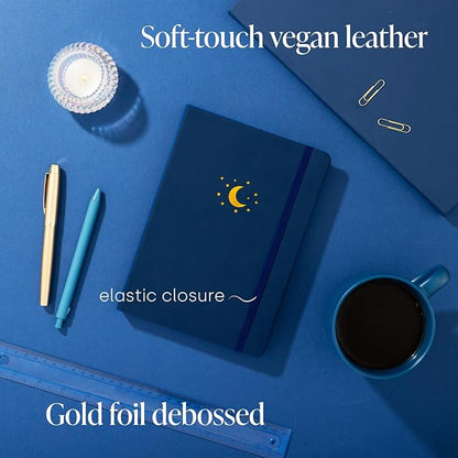 Yop & Tom Bullet Dotted Journal (A5) - Moon and Stars - Dot Grid Notebook With Extra Thick Paper (160 GSM) - Midnight Blue