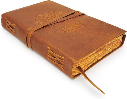 LUXEORIA Tree Of Life Leather Journal for Women and Men, Handcrafted Leather Journal for Writing Womens, Sketchbook, Travel Diary with Unlined Deckle Paper, Tan 8x13