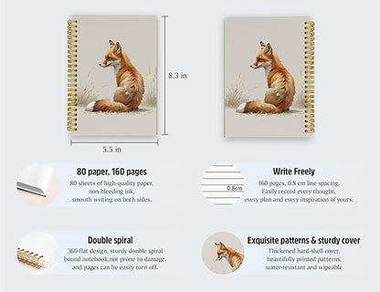 Cute Fox Notebook Journal,Cute Animal Notebook Journal for School Women Teen Girls Kids,Gifts for Fox Lovers,Hardcover Spiral Notebooks for Work Notes Journaling,5.5x8.3 Inch