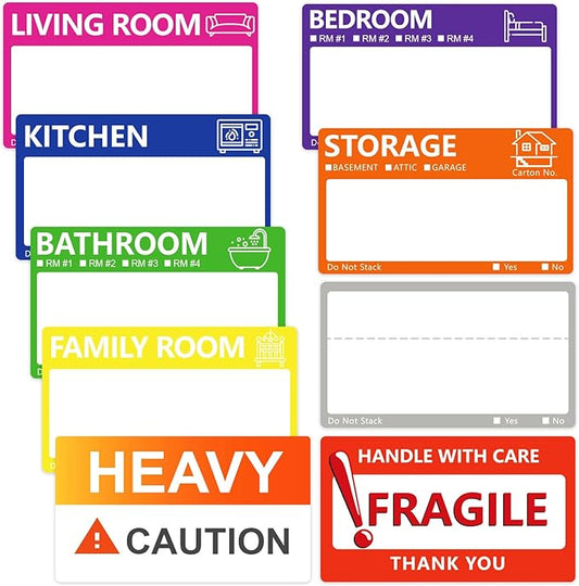 400 PCS 3.5 x 2 Inch Large Moving Labels for Boxes, 9 Color Coded Moving Stickers, Packing Boxes for Moving Supplies Labels with Writable Notes Areas Heavy Fragile Stickers