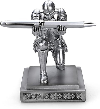 Knight Pen Holder Pen Stand Desk Organizers and Accessories Resin Pencil Holder as Gift with a Fancy Pen for Office and Home Desk Organizer (Silver)
