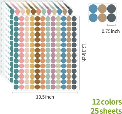 REGELETO Boho 4200 PCS 0.75 Inch 12 Colors Round Colored Dot Stickers for Toddlers Teaching Papers, Color Coding Labels, Circle Dots Stickers for Office and Student Classroom (25 Sheets)