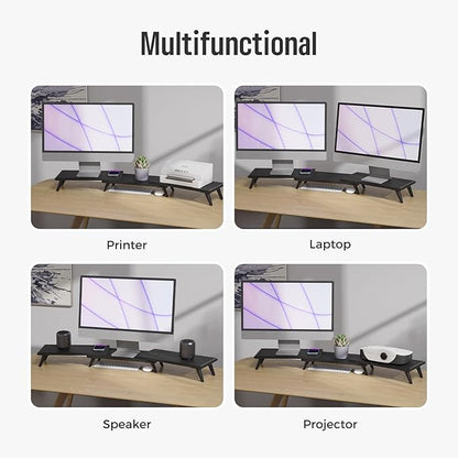 loukin Dual Monitor Stand Riser for Desk, 43.6"*8.2"*3.2" Large Computer Stand for 2 Monitors, Laptop, Printer, Length and Angle Adjustable Computer Shelf, Home Office,Max 43.6" Length(Black)