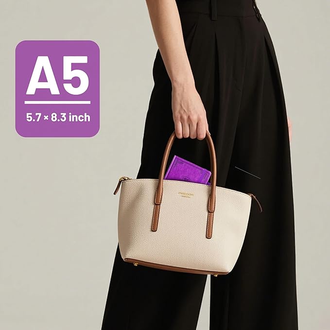 CAGIE Leather Lined Journal Notebook for Men & Women, Debossed Cross, 320 Pages 100 GSM Thick Paper, A5 Hardcover Journaling Notebooks for Writing, 5.7'' X 8.3'' Diary, Purple