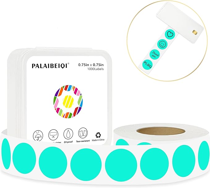 0.75 Inch Dot Stickers, 1000PCS 3/4" Round Thermal Printable Labels for Instant Organization, Color Coding Files, Tab Pages, Calendar Marking & Junk Journals,Watercolor Green