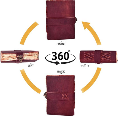 LEATHER VILLAGE Leather Bound Vintage Journal for Women & Men - Book of Shadows - Lock Closure - 200 Pages of Antique Deckle Edges Handmade Paper - Fuchsia Color - 7 x 5 inches