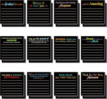 Yinder 24 Pcs Inspirational Sticky Notes Christmas Stocking Stuffers Motivational Sticky Notes Pad Employee Appreciation Gift Bulk for Teacher Nurse Coworker Office 3 x 3'' (Thank You,Black)