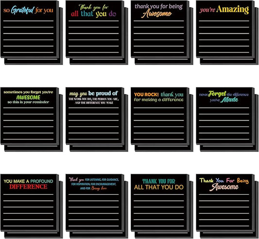 Yinder 24 Pcs Inspirational Sticky Notes Christmas Stocking Stuffers Motivational Sticky Notes Pad Employee Appreciation Gift Bulk for Teacher Nurse Coworker Office 3 x 3'' (Thank You,Black)