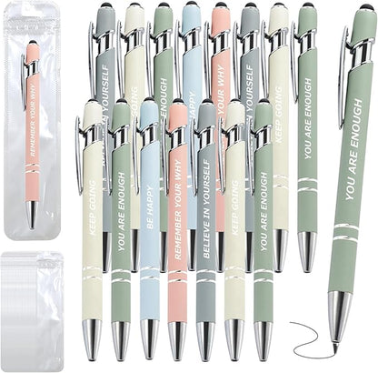 100 Pcs Inspirational Pens Kit with Stylus Tip & Sayings – 50 Motivational Pen + 50 Individual Bags – Uplifting Quote & Positive Ideas – For Teachers, Office, School, Meetings, Team Events(Foggy Hues)