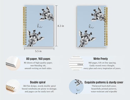 Giraffe Notebook Journal,Blue Cute Animal Notebook Journal for School Women Teen Girls Kids,Giraffe Gifts for Animal Lovers,Hardcover Spiral Notebooks for Work Notes Journaling,5.5x8.3 Inch