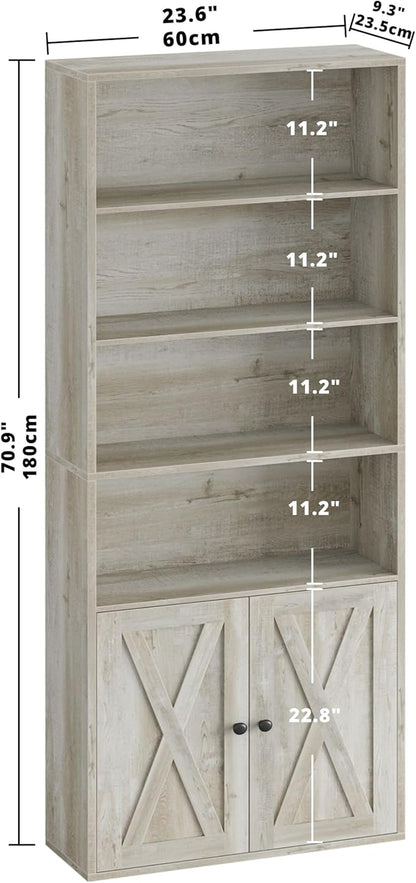 IRONCK Industrial Bookshelves and Bookcases with Doors Floor Standing 6 Shelf Display Storage Shelves 70 in Tall Bookcase for Home Office, Living Room