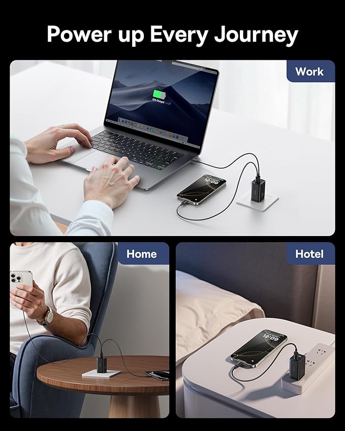 Baseus 2 Pack 65W USB C Charger Block, PPS 3-Port Fast Compact Foldable USB C Charger for MacBook, iPad Pro, Galaxy S24, iPhone 17/16 and More Series