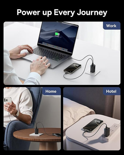 Baseus 2 Pack 65W USB C Charger Block, PPS 3-Port Fast Compact Foldable USB C Charger for MacBook, iPad Pro, Galaxy S24, iPhone 17/16 and More Series