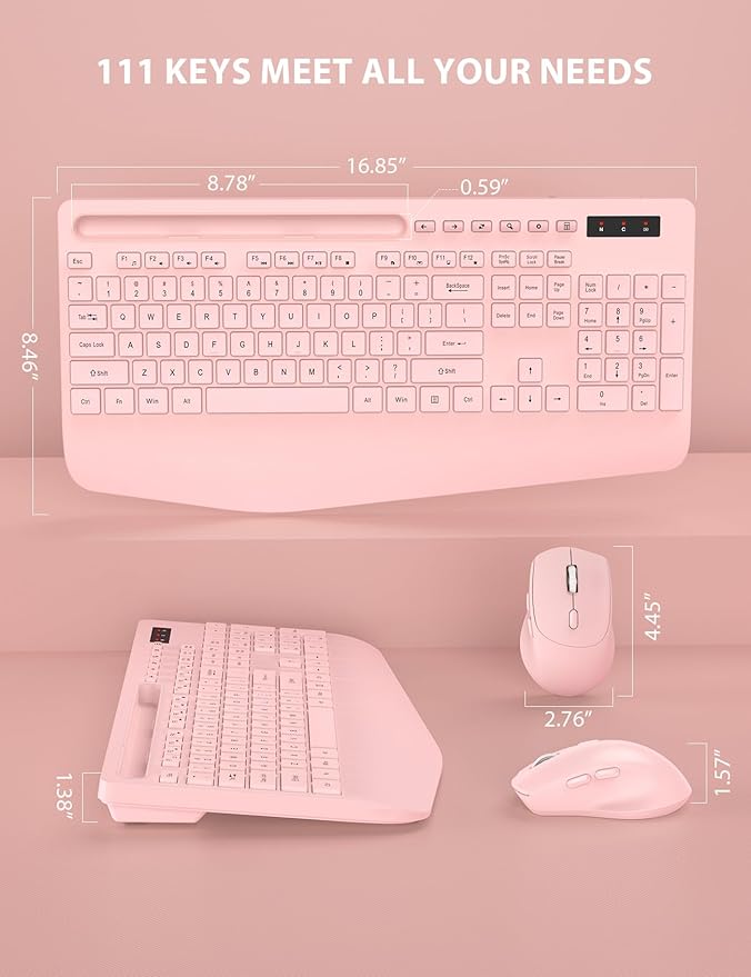 Wireless Keyboard and Mouse Combo - Full-Sized Ergonomic Keyboard with Wrist Rest, Phone Holder, Sleep Mode, Silent 2.4GHz Cordless Keyboard Mouse Combo for Computer, PC, Laptop, Mac, Windows -Trueque