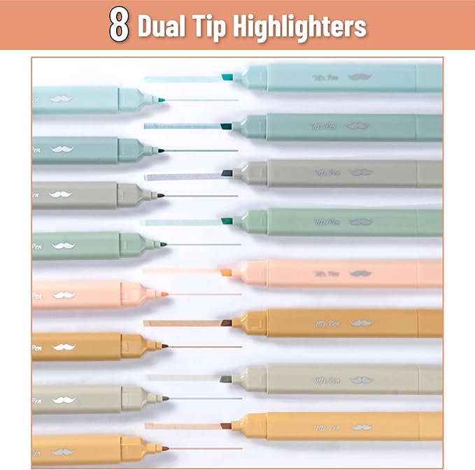 Mr. Pen- Aesthetic Bible Highlighters No Bleed Through Assorted Color, 8pcs, Ocean Dune, Cute Highlighter Dual Tip for Journaling Supplies and School Accessories, Bible Highlighters and Pens No Bleed