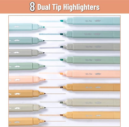 Mr. Pen- Aesthetic Bible Highlighters No Bleed Through Assorted Color, 8pcs, Ocean Dune, Cute Highlighter Dual Tip for Journaling Supplies and School Accessories, Bible Highlighters and Pens No Bleed