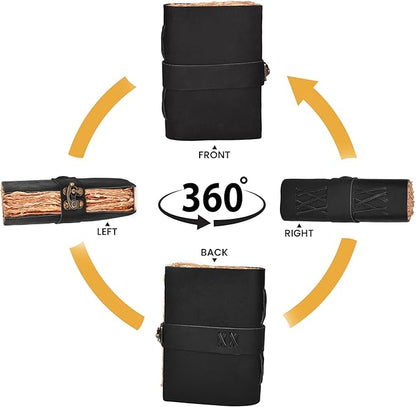 LEATHER VILLAGE Leather Bound Vintage Journal for Women & Men - Book of Shadows - Lock Closure - 200 Pages of Antique Deckle Edges Handmade Paper - Rustic Black Color - 10 X 7 inches