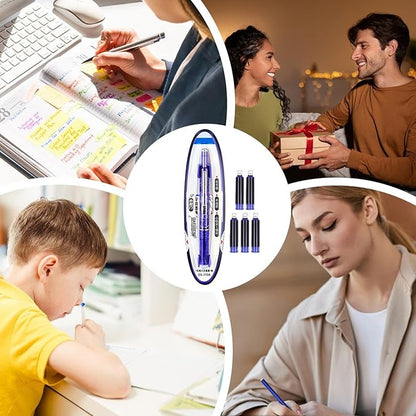 0.38mm Retractable Fountain Pen - Smooth Writing, Leak Proof Design, Comes with 5 Refillable Ink Cartridges | Writing Tool for Notebook Art Sketching School Office Journaling Creative Use