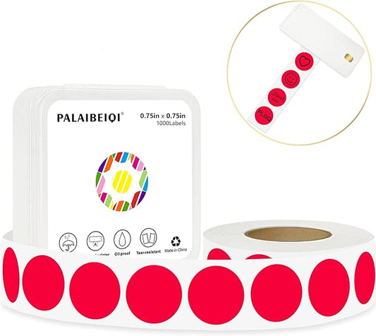 0.75 Inch Dot Stickers, 1000PCS 3/4" Round Thermal Printable Labels for Instant Organization, Color Coding Files, Tab Pages, Calendar Marking & Junk Journals,Red