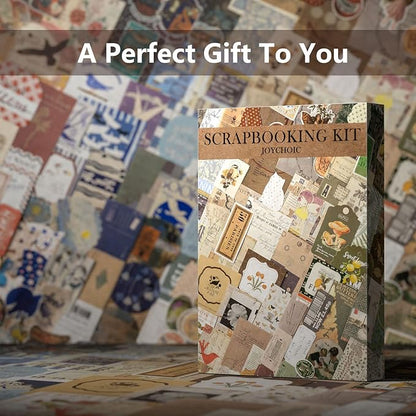 JOYCHOIC Vintage Scrapbooking Supplies Aesthetic Journaling Kit, Scrapbook Papers Quote Stickers TN Notebook Large Collection for Bullet Junk Journal, Planner DIY Arts Craft Collage, Beginners