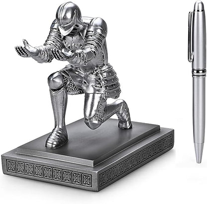 Knight Pen Holder Pen Stand Desk Organizers and Accessories Resin Pencil Holder as Gift with a Fancy Pen for Office and Home Desk Organizer (Silver)