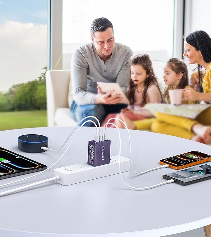 [2-Pack] USB C Wall Charger, 60W Charger Block 5-Port PD Fast Charging Blocks,Multiport 2USB C+3USB A Plug,Type C Power Adapter Brick Cube for iPhone 17/16/15/14/13/Pro,Samsung,for Switch（Purple）