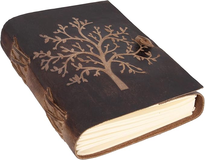 moonster Leather Journal Lined Notebook - Embossed Tree of Life, 8 x 6 Inches Diary, Leather bound Journal for Women - 400 Pages College Ruled Paper - Inspirational Gifts Leather Notebook