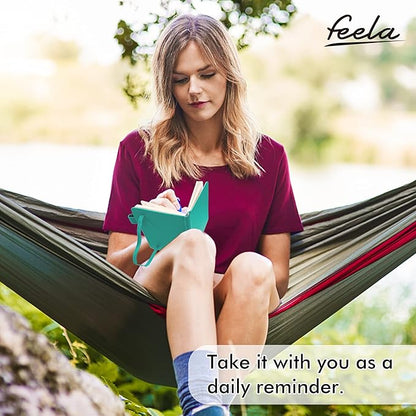 feela 6 Pack Pocket Small Notebooks Bulk, Mini Cute Memo Notepads Hardcover College Ruled Lined Journals with Pen Holder for Women Girls Office School, with 6 Black Pens, 3.5”x 5.5”, A6, Aqua