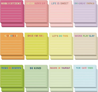 Yinder 24 Pcs Inspirational Sticky Notes Christmas Stocking Stuffers Motivational Sticky Notes Pad Employee Appreciation Gift Bulk for Teacher Nurse Coworker Office 3 x 3'' (Inspirational,Macaroon)