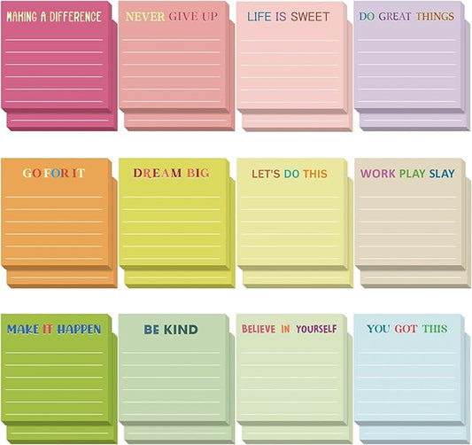 Yinder 24 Pcs Inspirational Sticky Notes Christmas Stocking Stuffers Motivational Sticky Notes Pad Employee Appreciation Gift Bulk for Teacher Nurse Coworker Office 3 x 3'' (Inspirational,Macaroon)