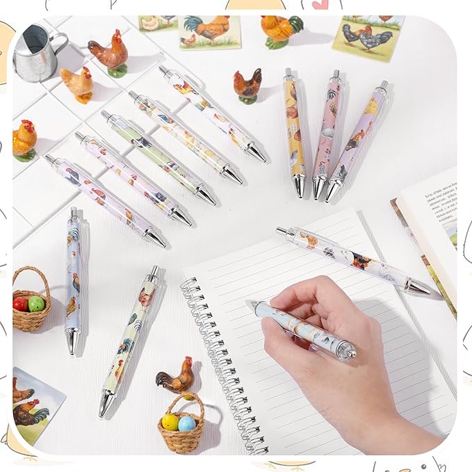 12 Pcs Christmas Animal Lover Gift Chicken Ballpoint Pens Gifts for Women Girls Retractable 1.0 mm Black Ink Hen Pen School Office Supplies Fancy Present for Teacher Students Birthday