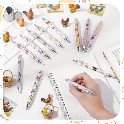12 Pcs Christmas Animal Lover Gift Chicken Ballpoint Pens Gifts for Women Girls Retractable 1.0 mm Black Ink Hen Pen School Office Supplies Fancy Present for Teacher Students Birthday