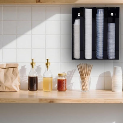 UCUDI Portion Sauce Cup Lid Holder for Restaurant 4 Compartments Plastic Sauce Cup Organizer Dispenser Fits Cups 2oz to 5.5oz in One Size for Counter or Wall Mount (Black)