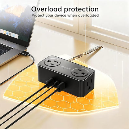 SMALLRT Thin Flat Extension Cord with USB C, Small Flat Plug Power Strip with 4 AC Outlets 3 USB (1 USB C), 6.5FT Small Power Strip Wall Mountable Cruise Ship, Travel, Home (Black, 16.5 FT)