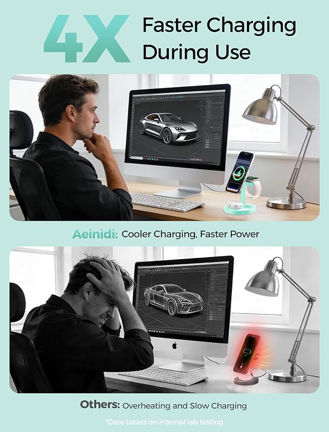 2026 3 in 1 Wireless Charging Station Compatible with MagSafe, 15W Fast Magnetic Mag-Safe Charger Stand for Apple iPhone 17 16 15 14 13 12 iWatch AirPods Pro 4 3 2, LightGreen