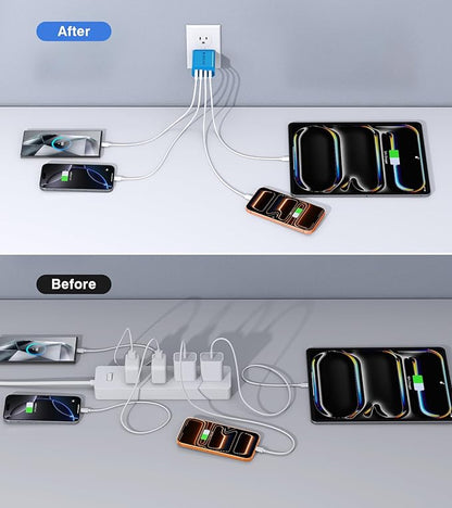 [40W/2Pack] Wall Charger,USB C Charger Block, Multi-Port PD + QC 3.0 Super Fast Charging Power Plug Adapter Brick for Watch Series 9 8 7, iPhone 17 16 15 14 13 Pro Max Airpod, Samsung Galaxy S24(Blue)