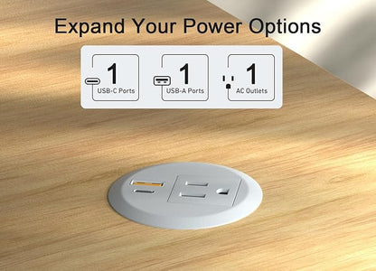 Desktop Power Grommet,2-inch Hole,20W USB C Fast Charging,2-USB Port,Flush Mount,Flat Plug,6.4 ft Cord,White