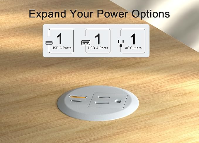 2pcs Desktop Power Grommet,2-inch Hole,20W USB C Fast Charging,2-USB Port,Flush Mount,Flat Plug,6.4 ft Cord,White