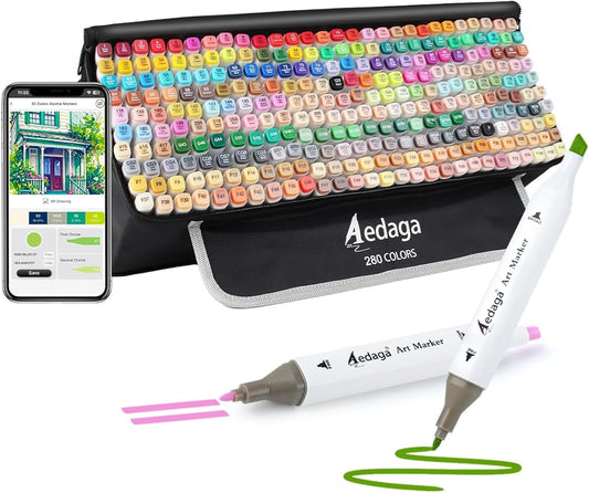 280 Colors Alcohol Markers with Free App, Dual Tip Art Markers with Kickstand Case for Artists Adults and Kids,Alcohol Based Marker for Coloring Painting Sketching and Drawing, Great Gift