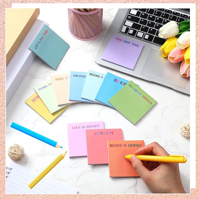 Yinder 24 Pcs Inspirational Sticky Notes Christmas Stocking Stuffers Motivational Sticky Notes Pad Employee Appreciation Gift Bulk for Teacher Nurse Coworker Office 3 x 3''(Motivational,Morandi Color)