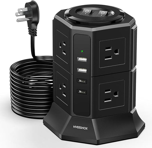 Surge Protector Power Strip with 4 USB Ports(2 Type C) 8 AC Outlets, 10 Ft Ultra Flat Extension Cord with Multiple Outlets, Ultra Flat Plug Power Strip, Desktop Outlet Extender for Home Office Dorm