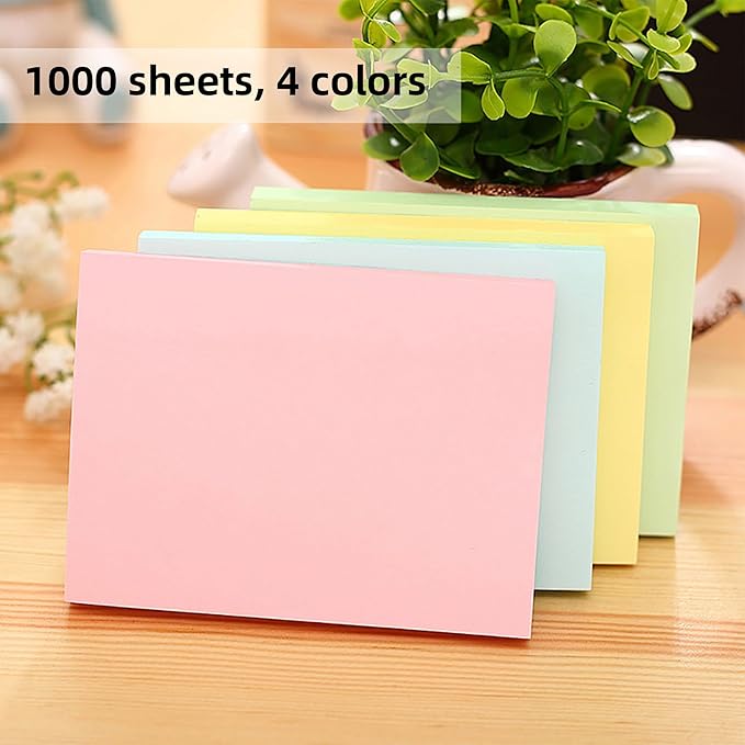 AIMI Sticky Notes Bright Colors Self-Stick Note Pads, Repositionable Adhesive Easy to Post for Writing Home, Office, School Notebook (1000 Sheets)