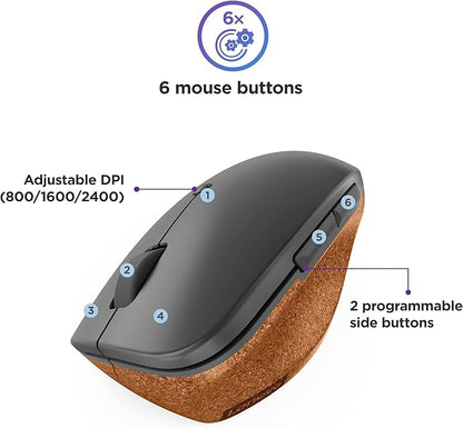 Lenovo Go Wireless Vertical Computer Mouse - Eco Friendly, Ergonomic 45-Degree Grip, Right-Handed, Programmable Buttons – 2.4 GHz USB Receiver, 12 Month Battery Life (Storm Grey)