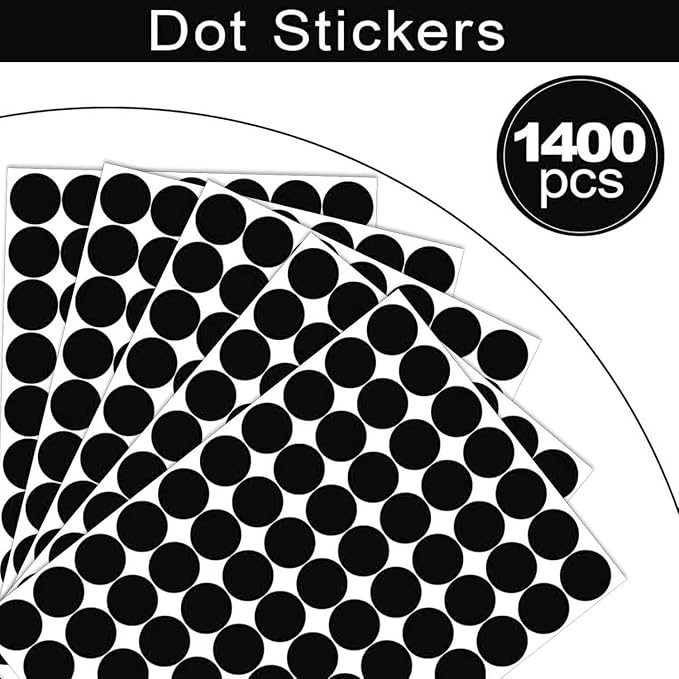 1400 PCS Colored Dot Stickers Round Color Coding Labels Polka Circle Dot Label Sticker for Office,Classroom,Papers Etc (Black, 3/4 inches)