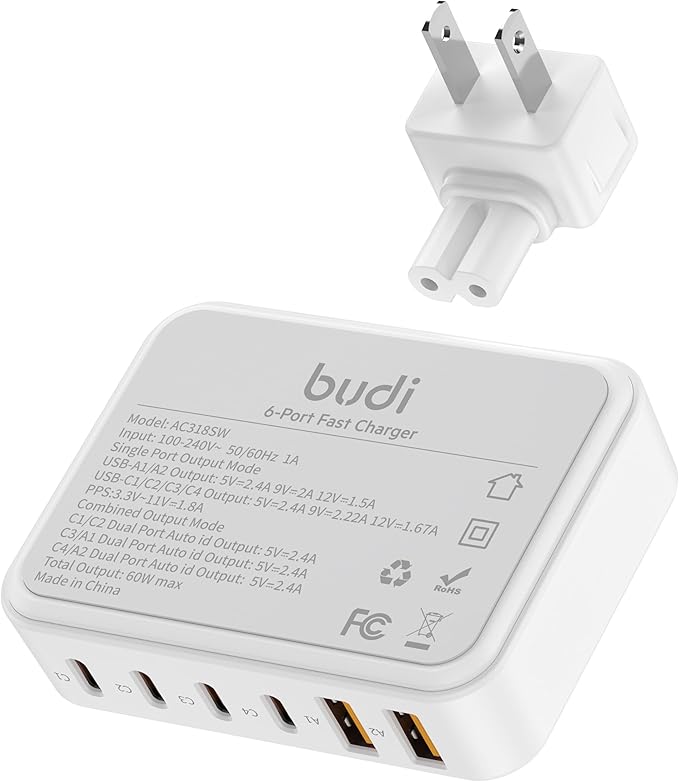 USB C Charger Power Hub, 100W 6-Port Charging Station Slim Wall Charger, Fast Charging Block Type-C for iPhone 16/15/14/13/12/11/Pro Max/XS/XR (6-Port)